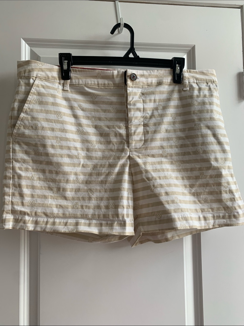 Tommy Hilfiger Cream and White Striped Women's Bermuda Shorts